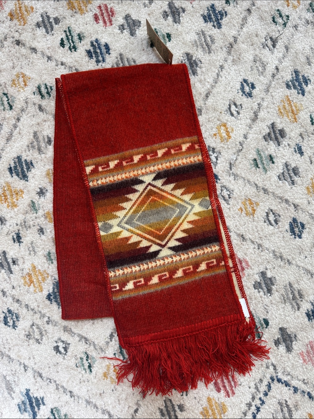 Earth Ragz Southwestern Wool Blend Fringe Scarf Red Aztec Tribal Boho